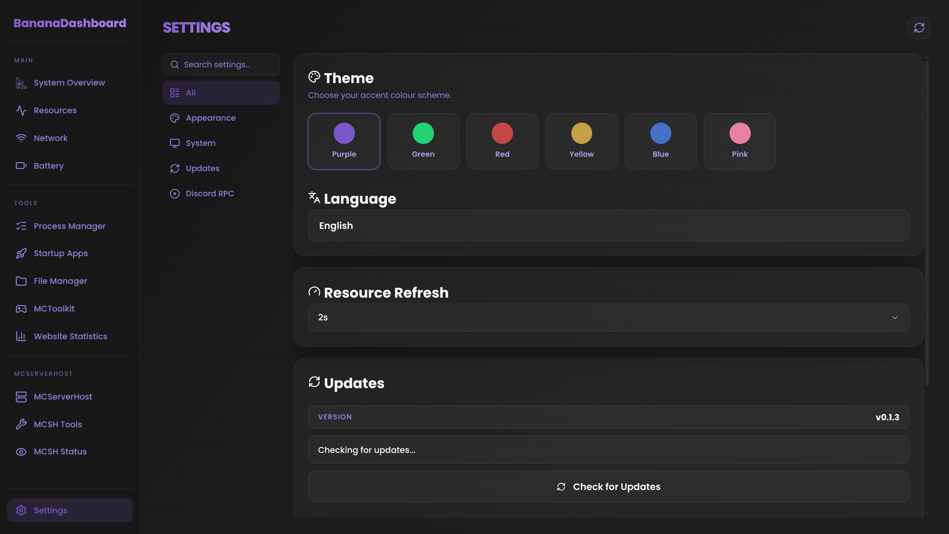 Settings Tab Screenshot